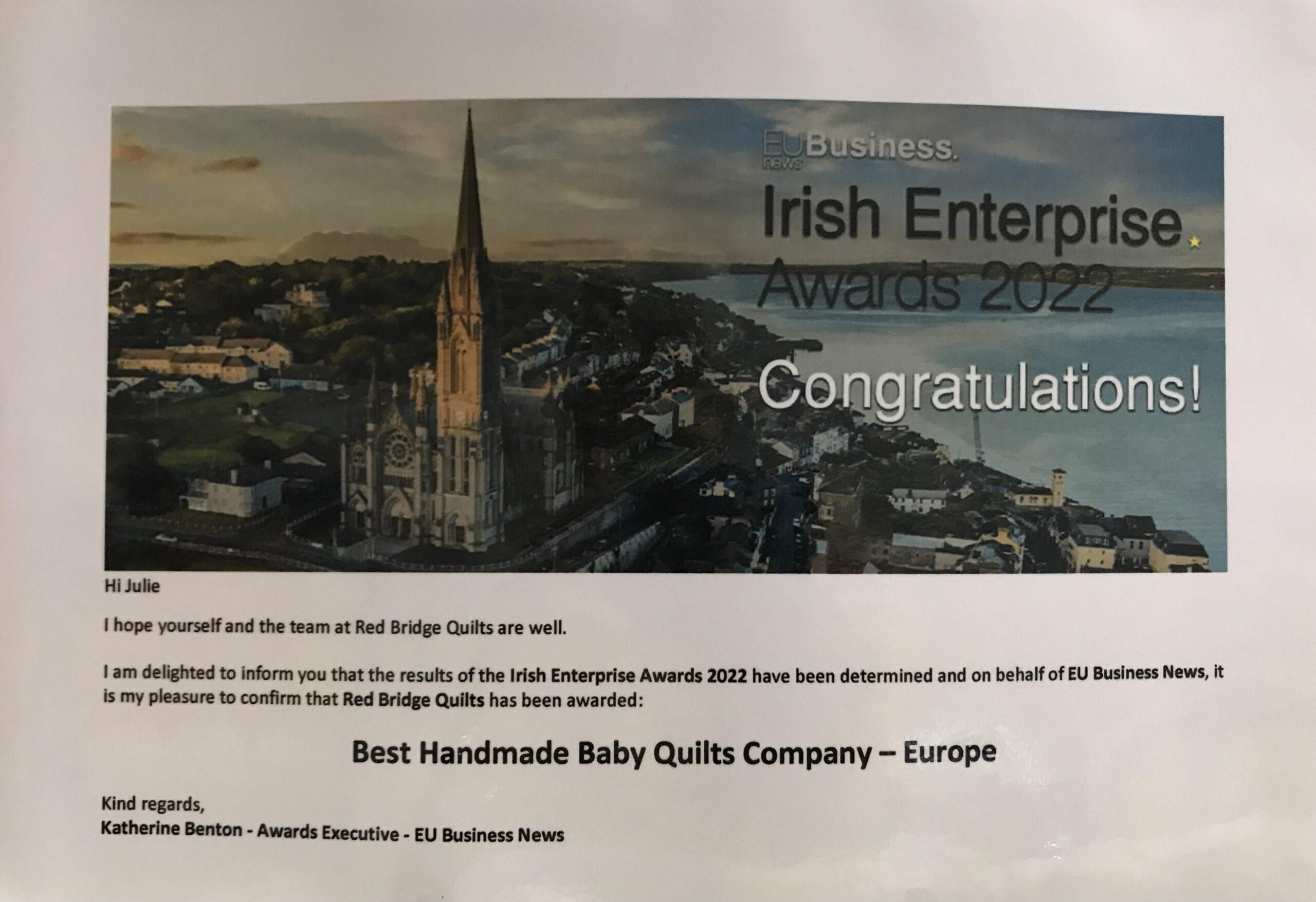 Irish Enterprise Award for Red Bridge Quilts