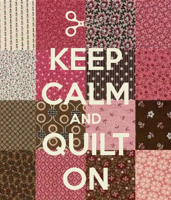 this is a Keep Calm and Quilt On poster on the homepage of Red Bridge Quilts