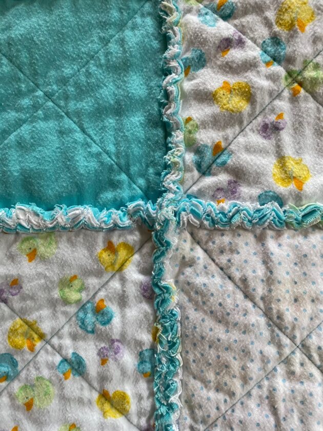 blue rag quilt for baby
