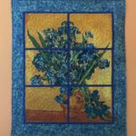 quilted wall hanging of Van Gogh's irises