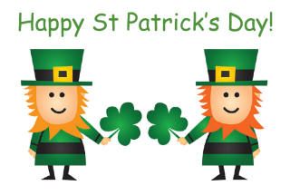 two leprechauns with shamrocks