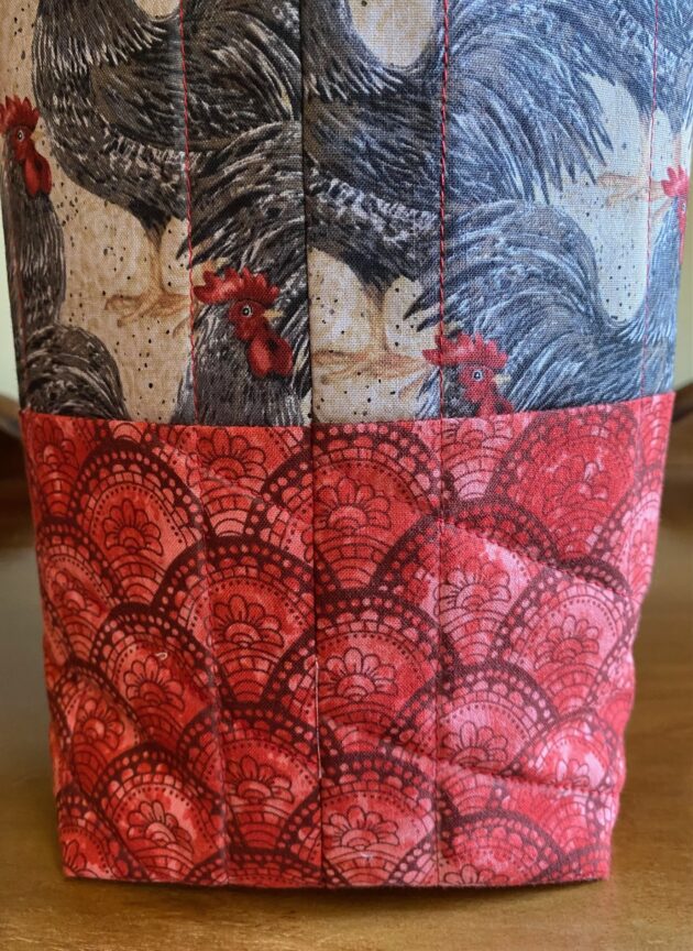 quilted tote bag with roosters