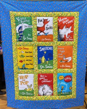 Dr. Seuss quilt with "The Cat in the Hat" book included