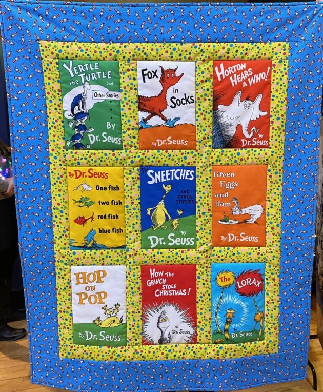 Dr. Seuss quilt with "The Cat in the Hat" book included