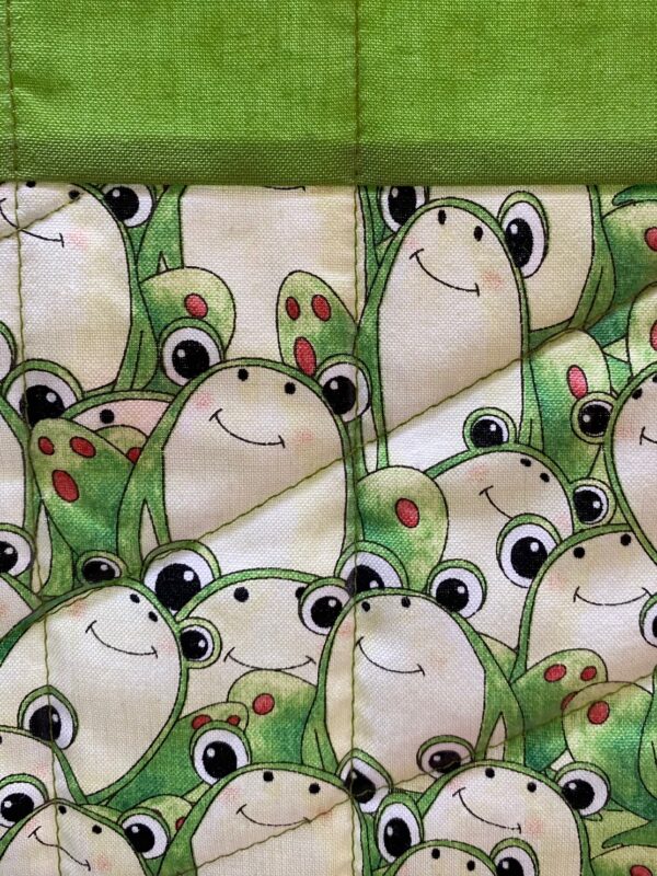 quilted tote bag with happy frogs