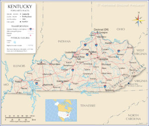 Map of the state of Kentucky USA