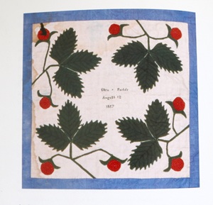 a quilt block of strawberry leaves with fruit from 1857 Utah