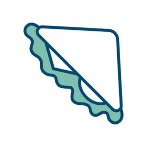 a vector drawing of a quilt that has been folded on the bias showing a triangular shape with a ruffled edge