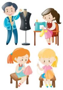 vector image of kids learning how to sew