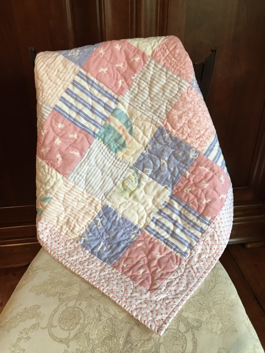 baby blanket baby girl quilt flannel quilt Baby Quilt pink and yellow hand quilted